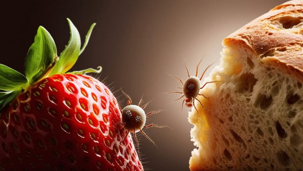 A strawberry and bread both trying to fight a parasite.