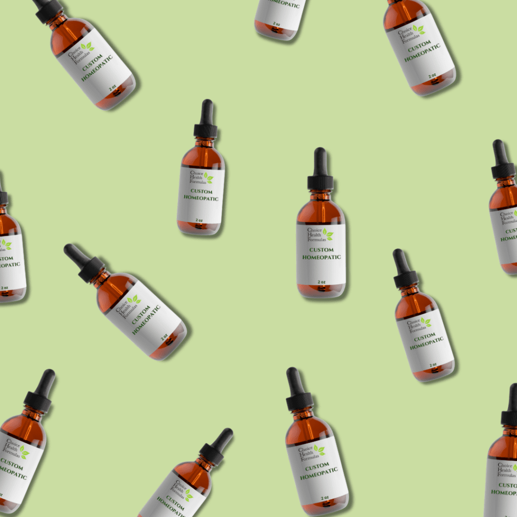 Bottles of custom homeopathics randomly arranged for a pleasing visual effect.