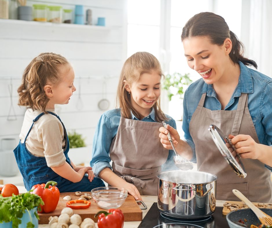 mom and kids cooking up diet changes to help adhd.